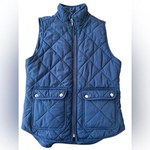 J. Crew Navy Blue Quilted Excursion Puffer Vest Sz XS Full Zip High Neck Pockets